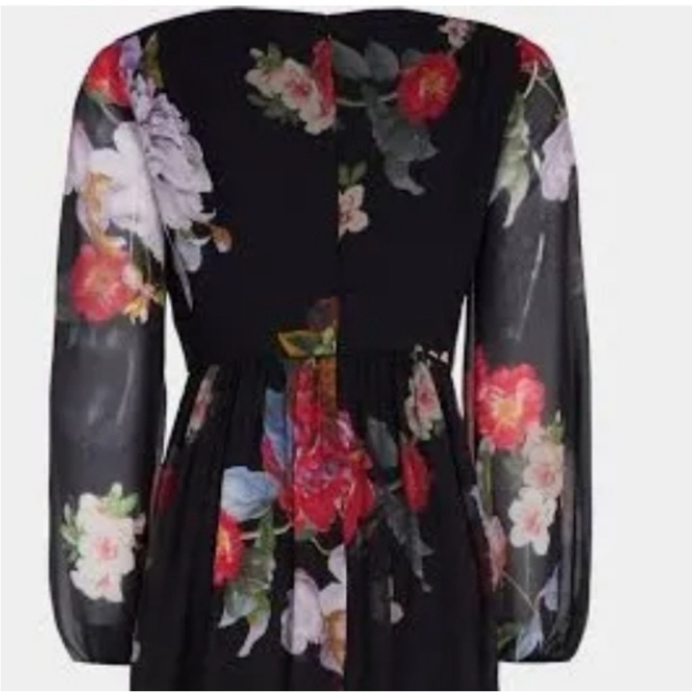 Adrianna Papell Floral Chiffon Maxi Dress Gown Sz 10 Dark Romantic Garden Party - Picture 7 of 15